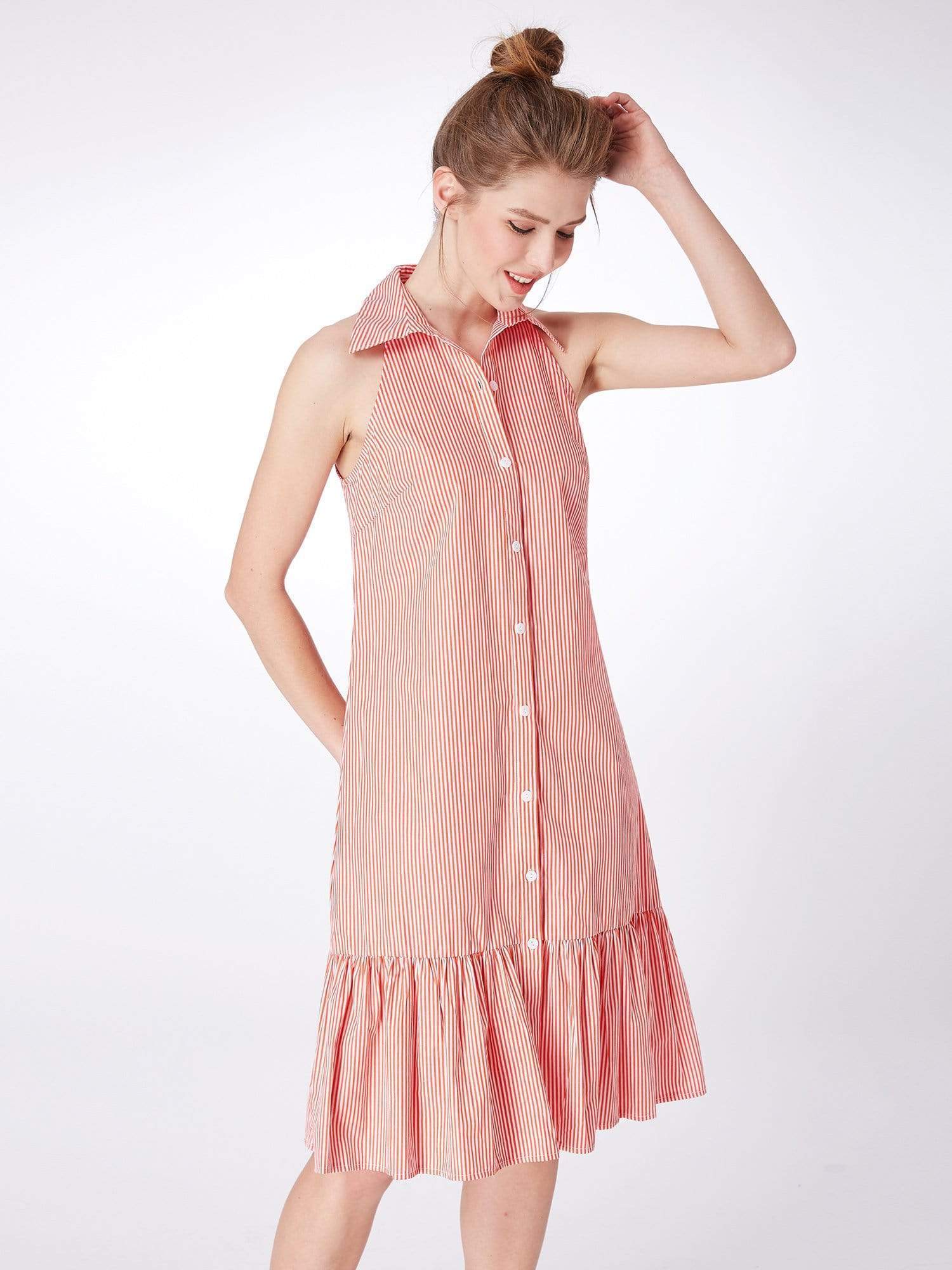 Color=Red and White | Alisa Pan Striped Button Up Casual Summer Dress-Red And White 3 Color=Red and White | Alisa Pan Striped Button Up Casual Summer Dress-Red And White 3