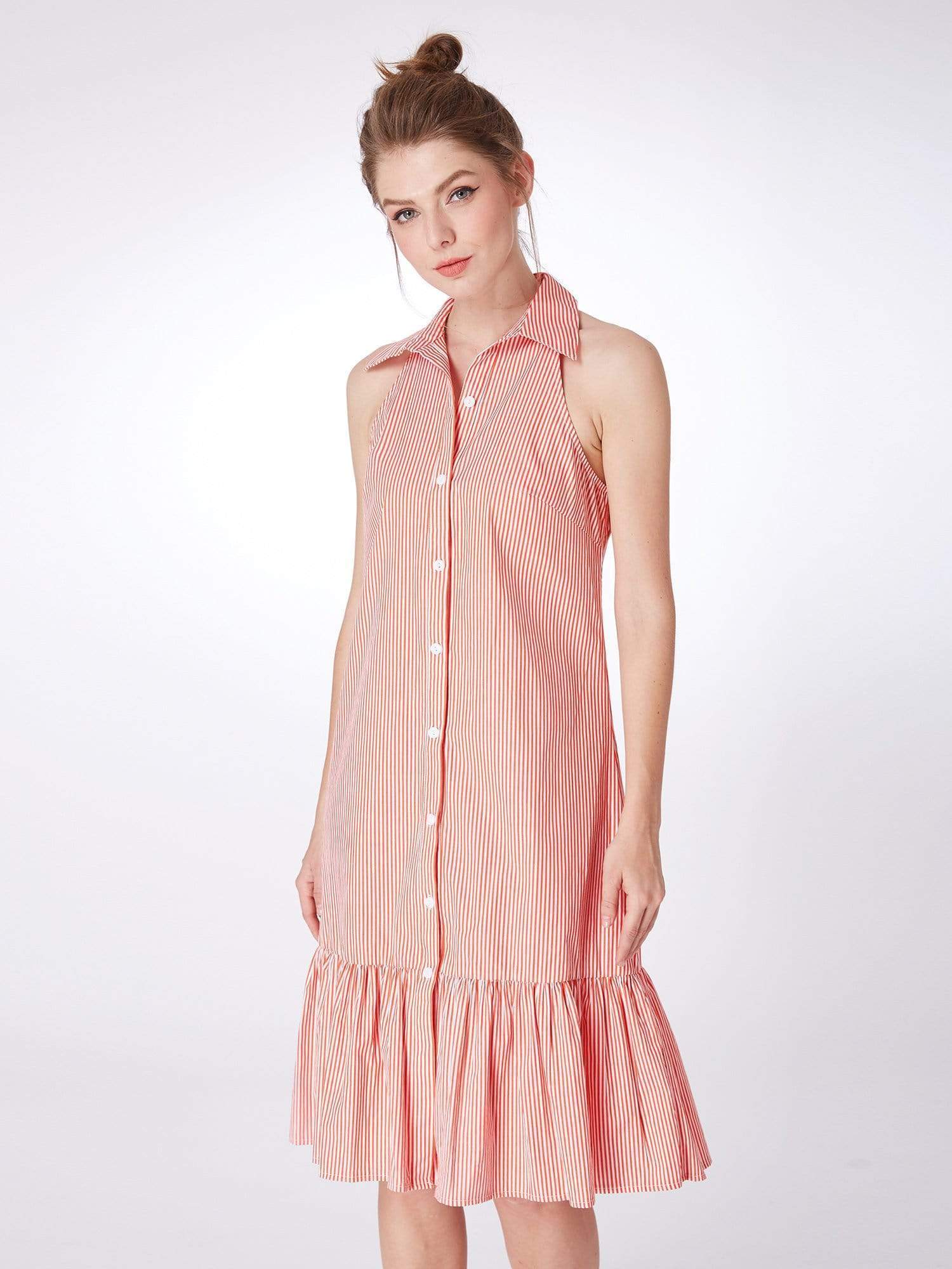 Color=Red and White | Alisa Pan Striped Button Up Casual Summer Dress-Red And White 4 Color=Red and White | Alisa Pan Striped Button Up Casual Summer Dress-Red And White 4