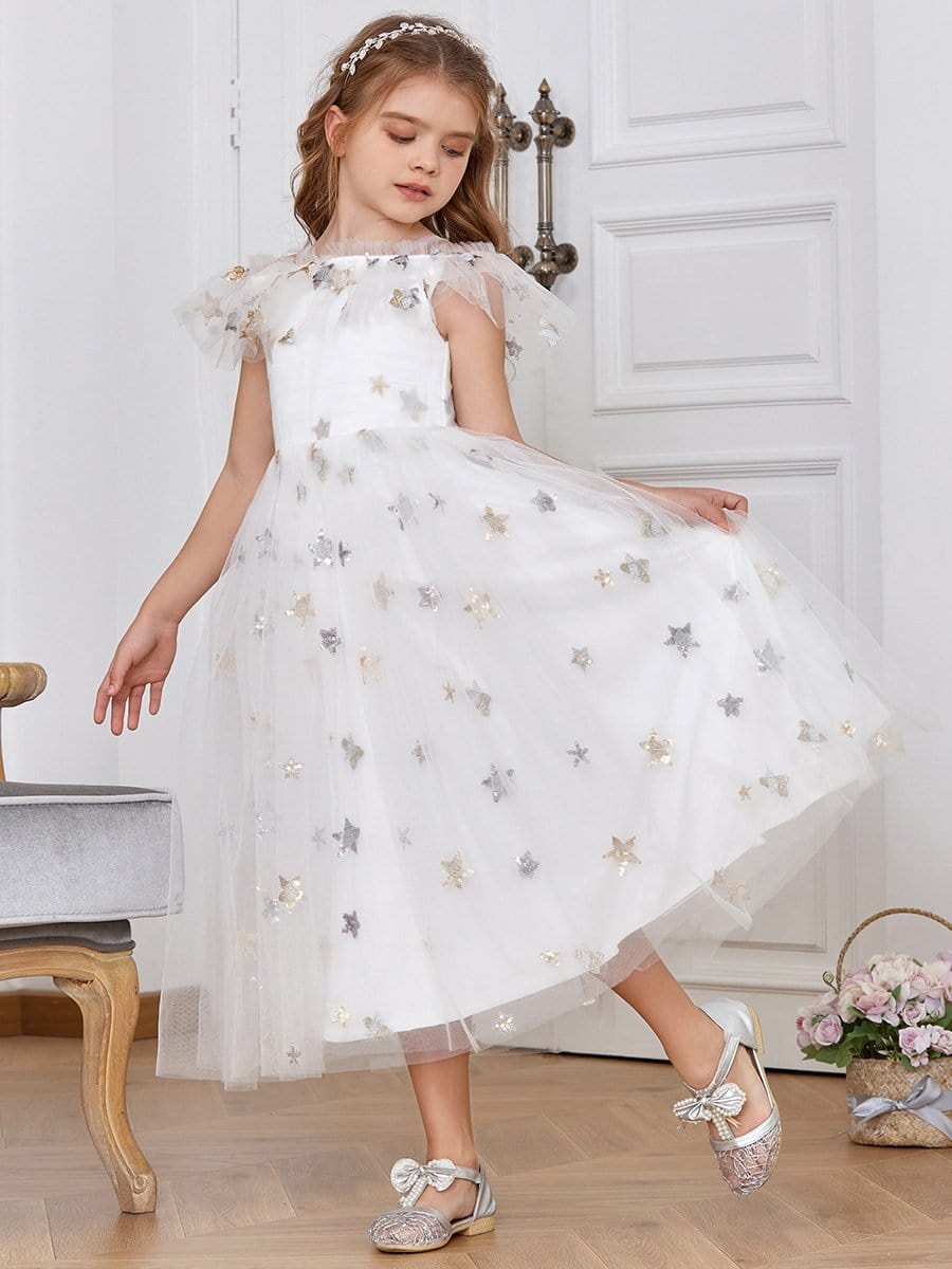 Color=White | Star-Studded Off Shoulder Spaghetti Strap Tulle Flower Girl Dress-White 4 Color=White | Star-Studded Off Shoulder Spaghetti Strap Tulle Flower Girl Dress-White 4