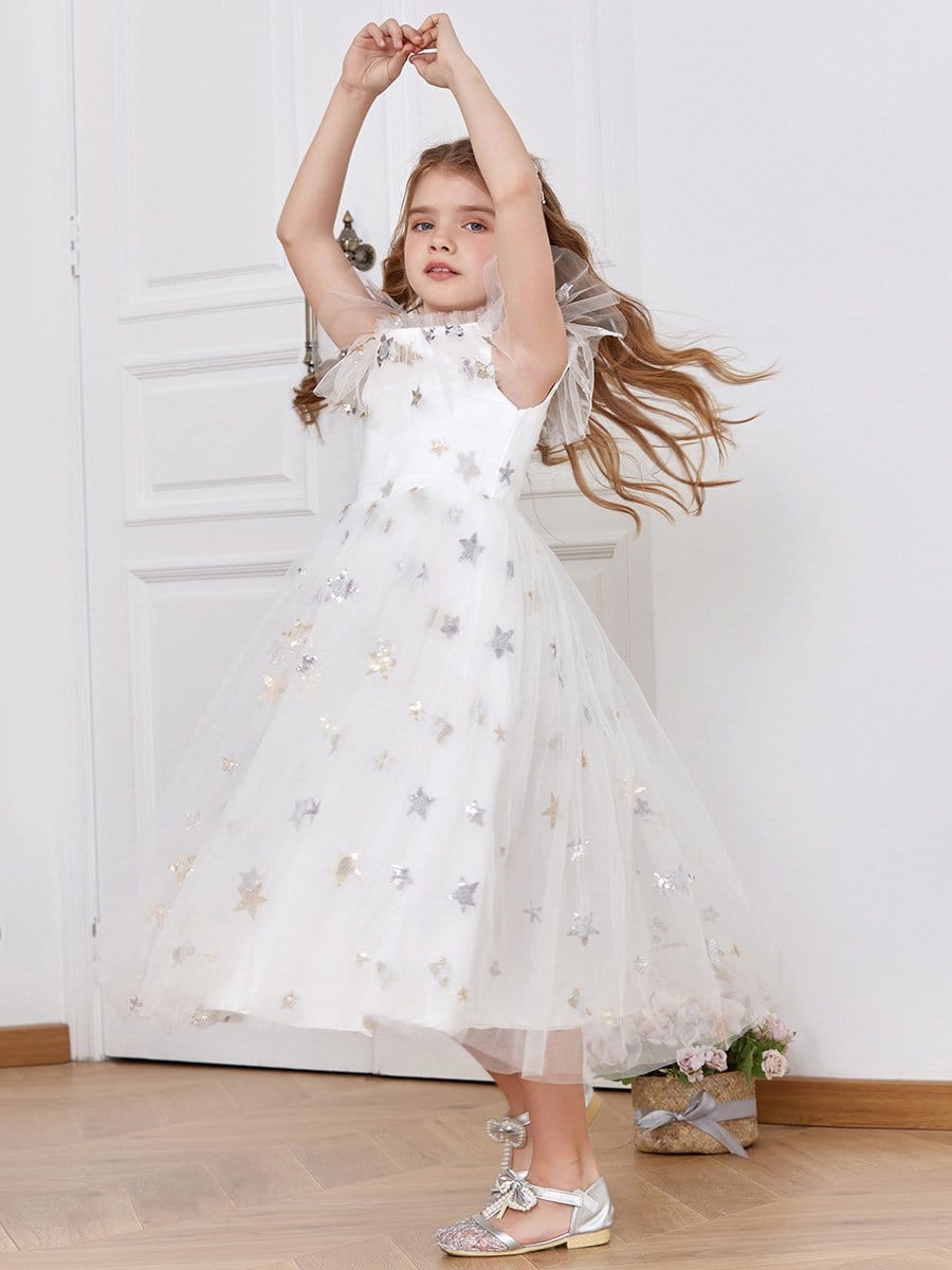 Color=White | Star-Studded Off Shoulder Spaghetti Strap Tulle Flower Girl Dress-White 5 Color=White | Star-Studded Off Shoulder Spaghetti Strap Tulle Flower Girl Dress-White 5
