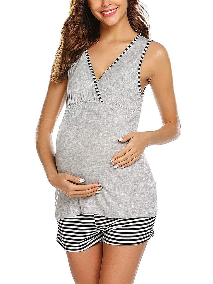 Color=Grey | Women Maternity Pajamas Suit Summer Nursing Clothes Breastfeeding Sleepwear Sets-Grey 1 Color=Grey | Women Maternity Pajamas Suit Summer Nursing Clothes Breastfeeding Sleepwear Sets-Grey 1