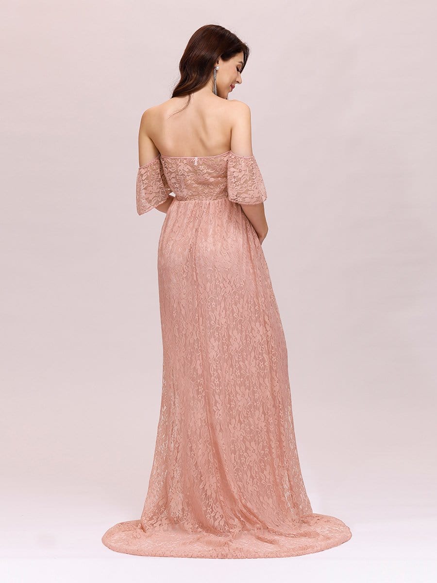 Color=Purple Orchid | Dainty Off Shoulder High Waist Lace Maxi Evening Maternity Dress-Purple Orchid 2 Color=Purple Orchid | Dainty Off Shoulder High Waist Lace Maxi Evening Maternity Dress-Purple Orchid 2
