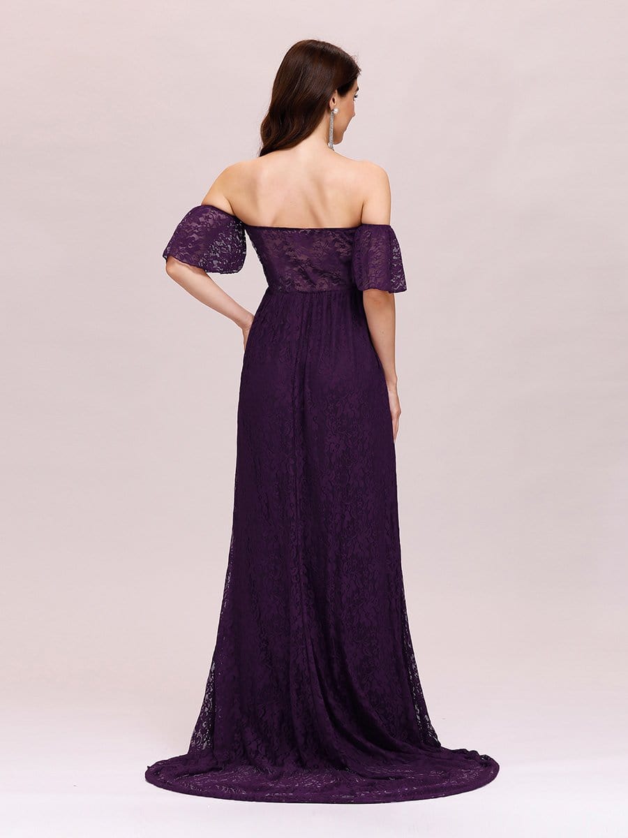 Color=Purple | Dainty Off Shoulder High Waist Lace Maxi Evening Maternity Dress-Purple 2 Color=Purple | Dainty Off Shoulder High Waist Lace Maxi Evening Maternity Dress-Purple 2