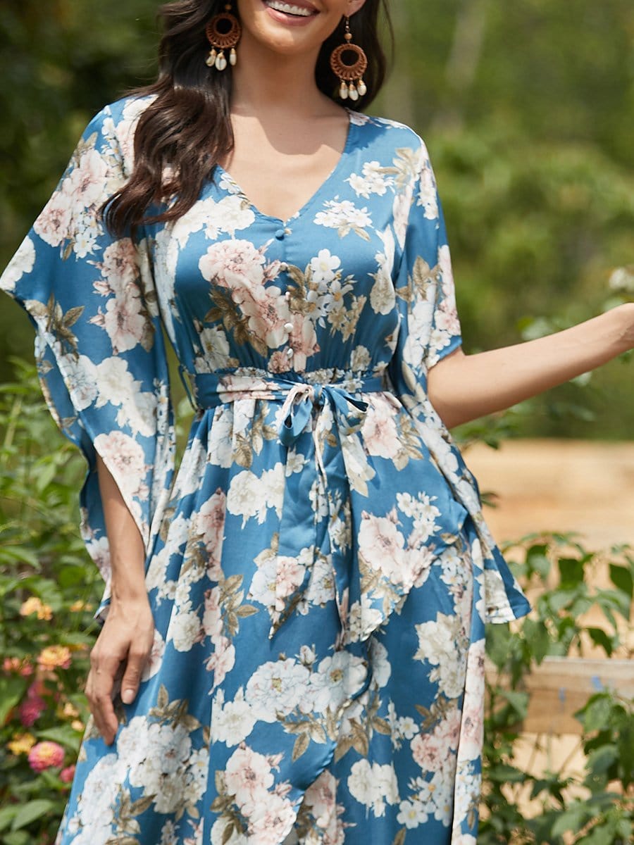 Color=Navy Blue | V Neck Kimono Sleeves High Slit Adjustable Long Summer Dress-Navy Blue 3 Color=Navy Blue | V Neck Kimono Sleeves High Slit Adjustable Long Summer Dress-Navy Blue 3