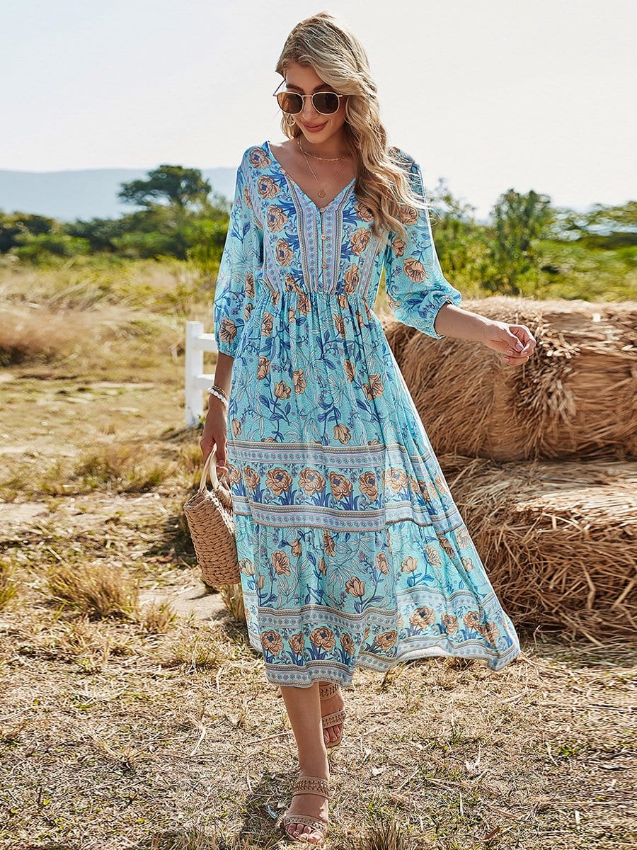 Color=Sky Blue | Elegant Deep V Neck Long Sleeves Long Maxi Broomstick Summer Dress-Sky Blue 4 Color=Sky Blue | Elegant Deep V Neck Long Sleeves Long Maxi Broomstick Summer Dress-Sky Blue 4
