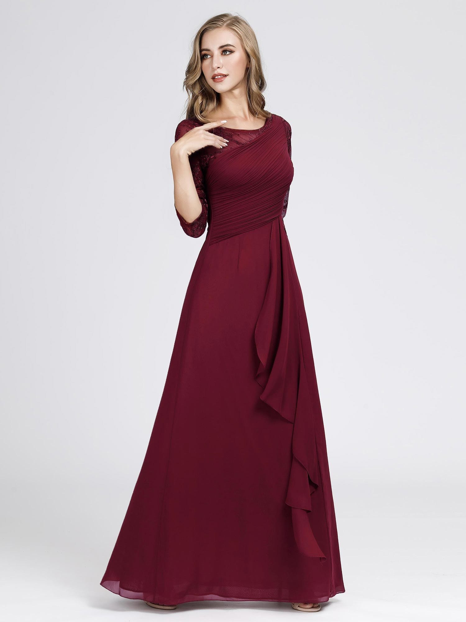 Color=Burgundy | Women'S 3/4 Sleeve Front Wrap Dress Floor-Length Bridesmaid Dress-Burgundy 8 Color=Burgundy | Women'S 3/4 Sleeve Front Wrap Dress Floor-Length Bridesmaid Dress-Burgundy 8