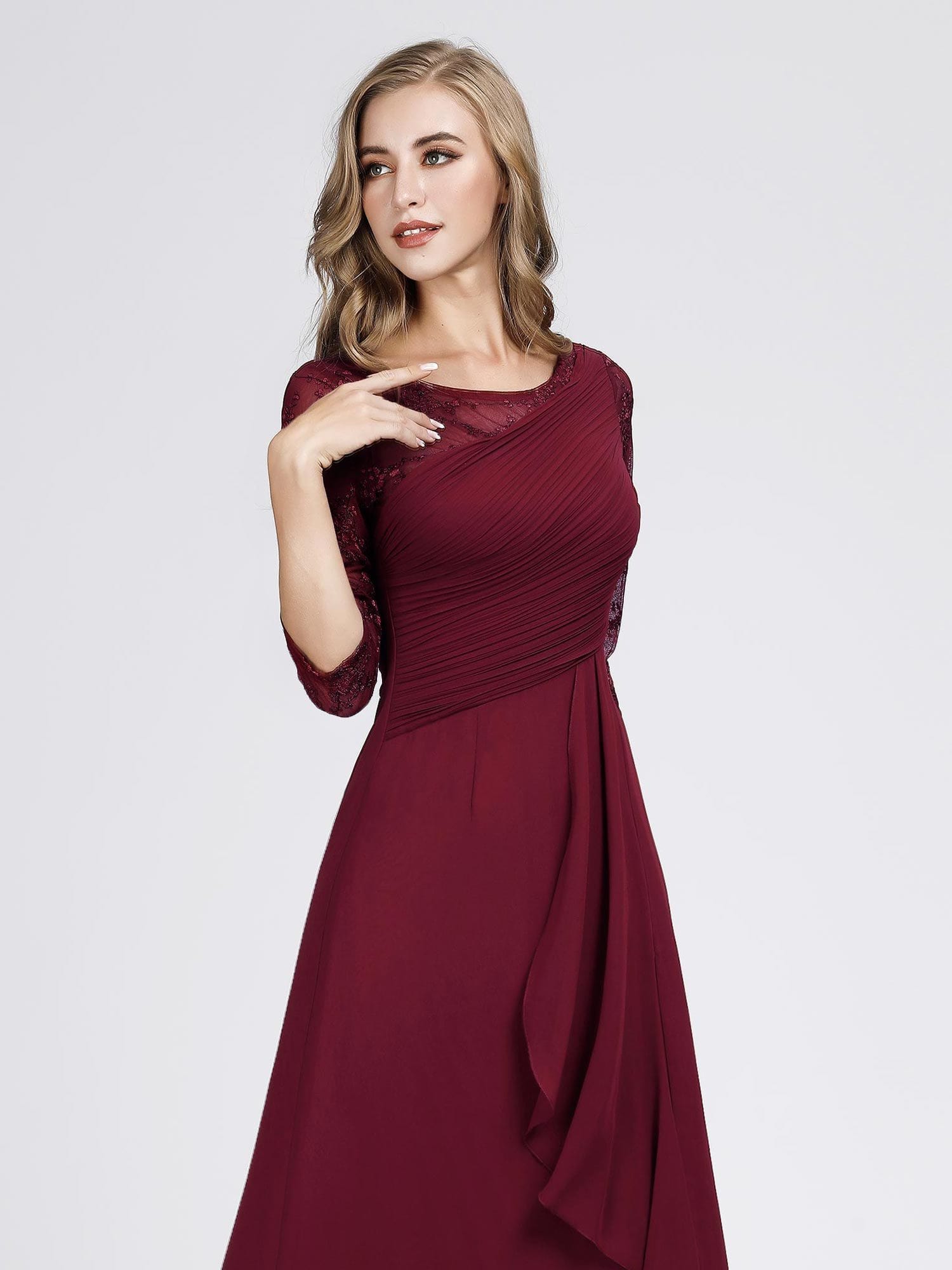 Color=Burgundy | Women'S 3/4 Sleeve Front Wrap Dress Floor-Length Bridesmaid Dress-Burgundy 9 Color=Burgundy | Women'S 3/4 Sleeve Front Wrap Dress Floor-Length Bridesmaid Dress-Burgundy 9