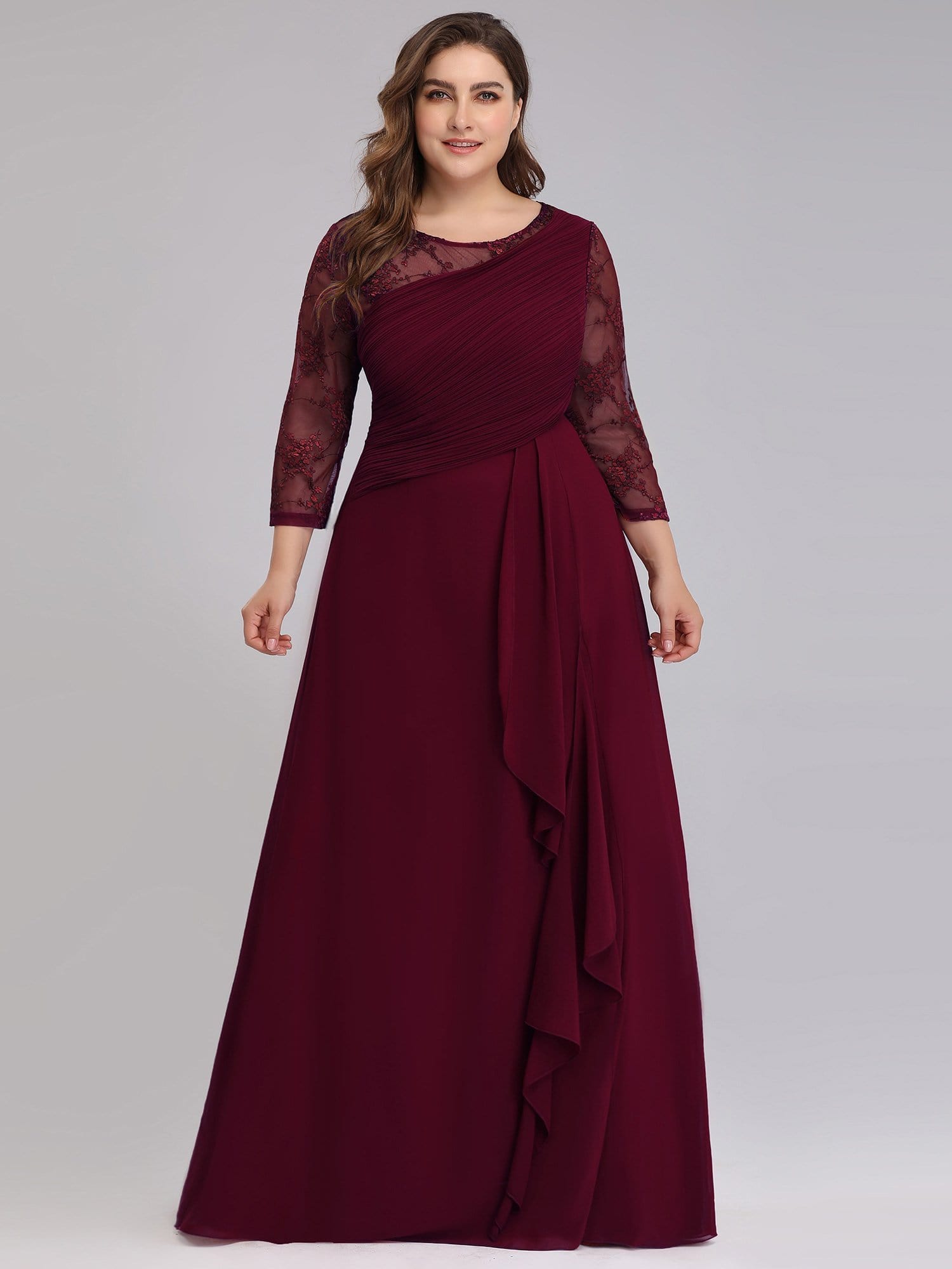 Color=Burgundy | Women'S 3/4 Sleeve Front Wrap Dress Floor-Length Bridesmaid Dress-Burgundy 10 Color=Burgundy | Women'S 3/4 Sleeve Front Wrap Dress Floor-Length Bridesmaid Dress-Burgundy 10