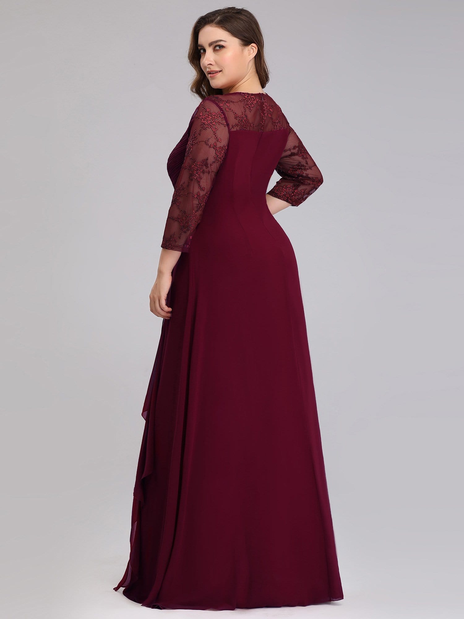 Color=Burgundy | Women'S 3/4 Sleeve Front Wrap Dress Floor-Length Bridesmaid Dress-Burgundy 11 Color=Burgundy | Women'S 3/4 Sleeve Front Wrap Dress Floor-Length Bridesmaid Dress-Burgundy 11