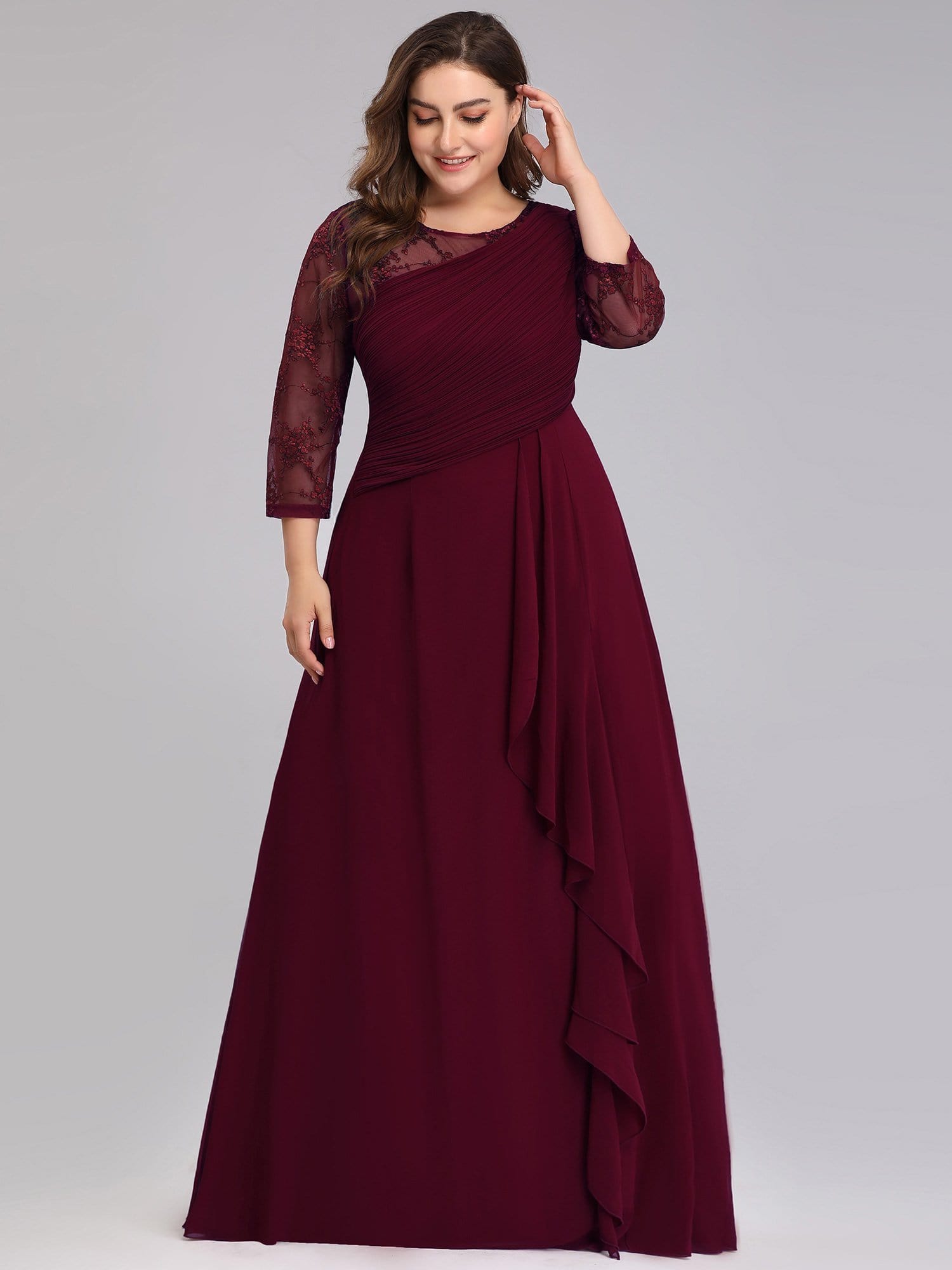 Color=Burgundy | Women'S 3/4 Sleeve Front Wrap Dress Floor-Length Bridesmaid Dress-Burgundy 12 Color=Burgundy | Women'S 3/4 Sleeve Front Wrap Dress Floor-Length Bridesmaid Dress-Burgundy 12