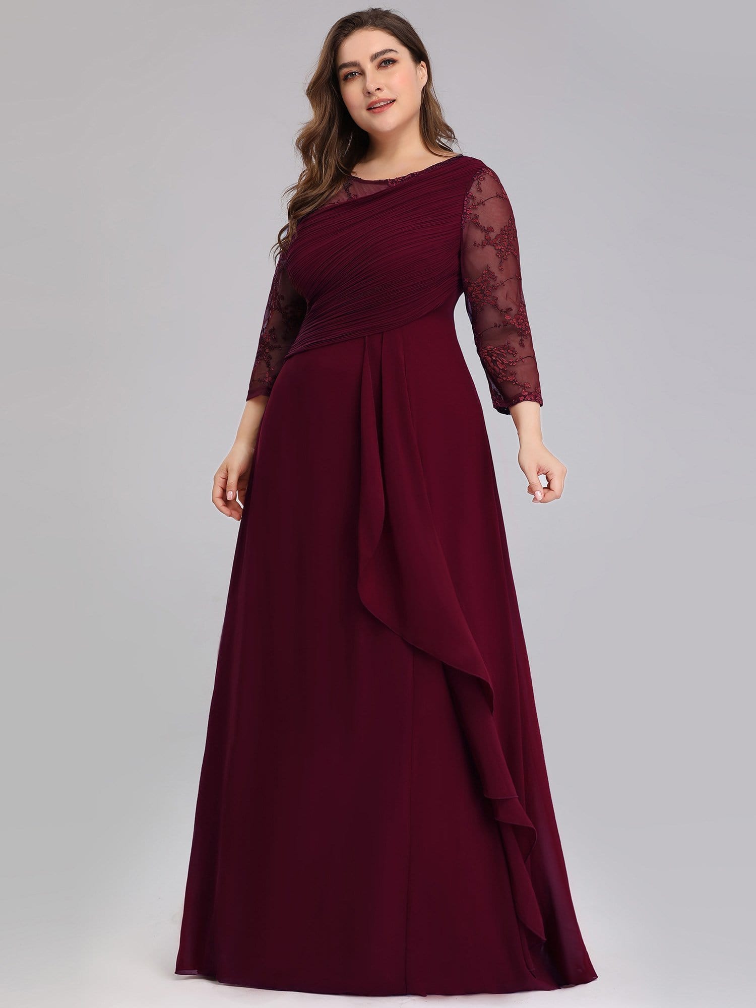 Color=Burgundy | Women'S 3/4 Sleeve Front Wrap Dress Floor-Length Bridesmaid Dress-Burgundy 13 Color=Burgundy | Women'S 3/4 Sleeve Front Wrap Dress Floor-Length Bridesmaid Dress-Burgundy 13