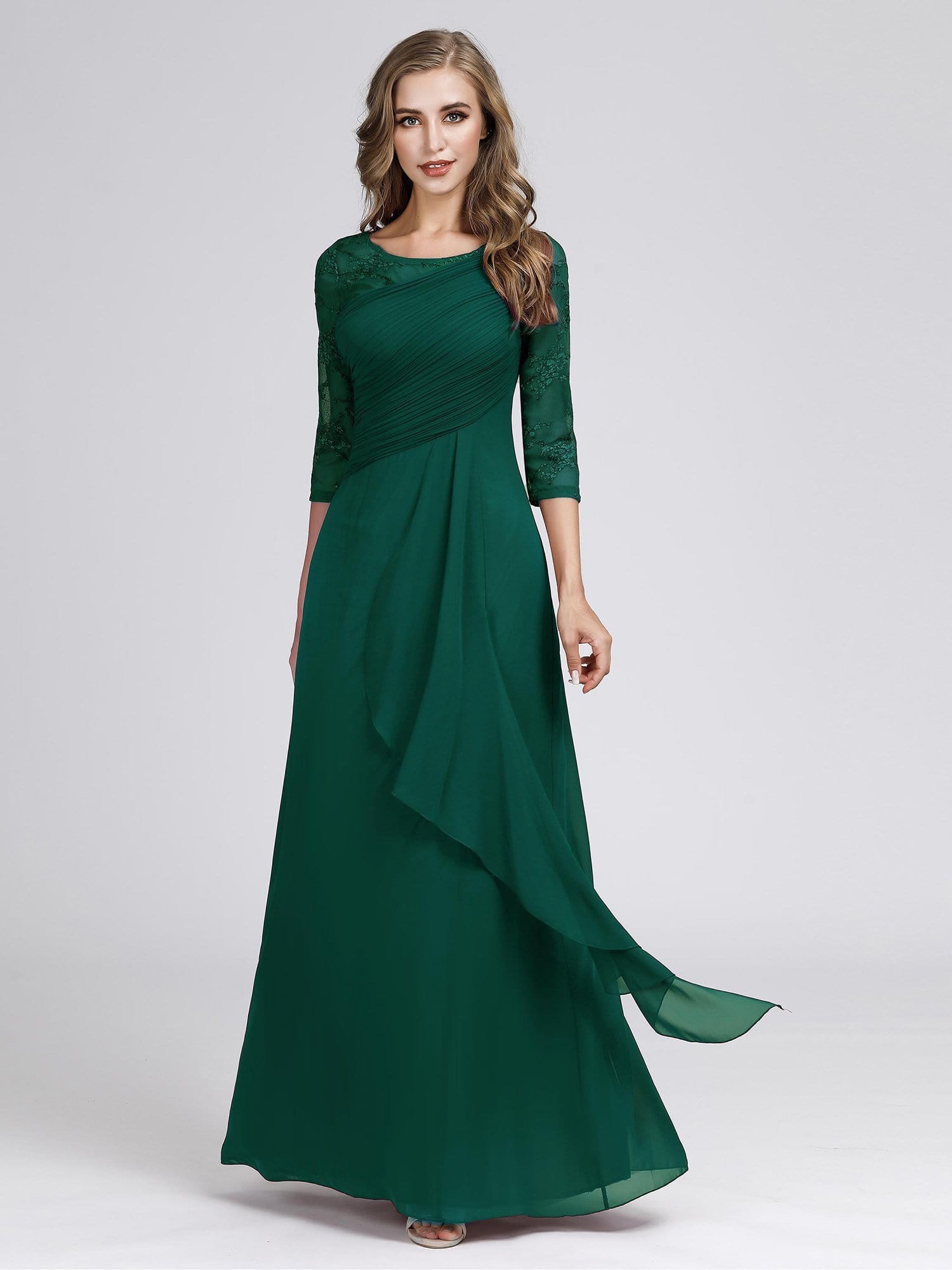 Color=Dark Green | Women'S 3/4 Sleeve Front Wrap Dress Floor-Length Bridesmaid Dress-Dark Green 5 Color=Dark Green | Women'S 3/4 Sleeve Front Wrap Dress Floor-Length Bridesmaid Dress-Dark Green 5