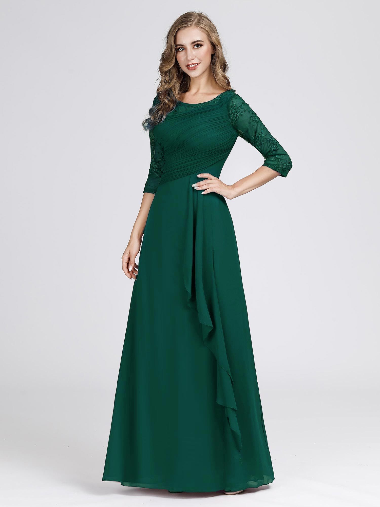 Color=Dark Green | Women'S 3/4 Sleeve Front Wrap Dress Floor-Length Bridesmaid Dress-Dark Green 7 Color=Dark Green | Women'S 3/4 Sleeve Front Wrap Dress Floor-Length Bridesmaid Dress-Dark Green 7