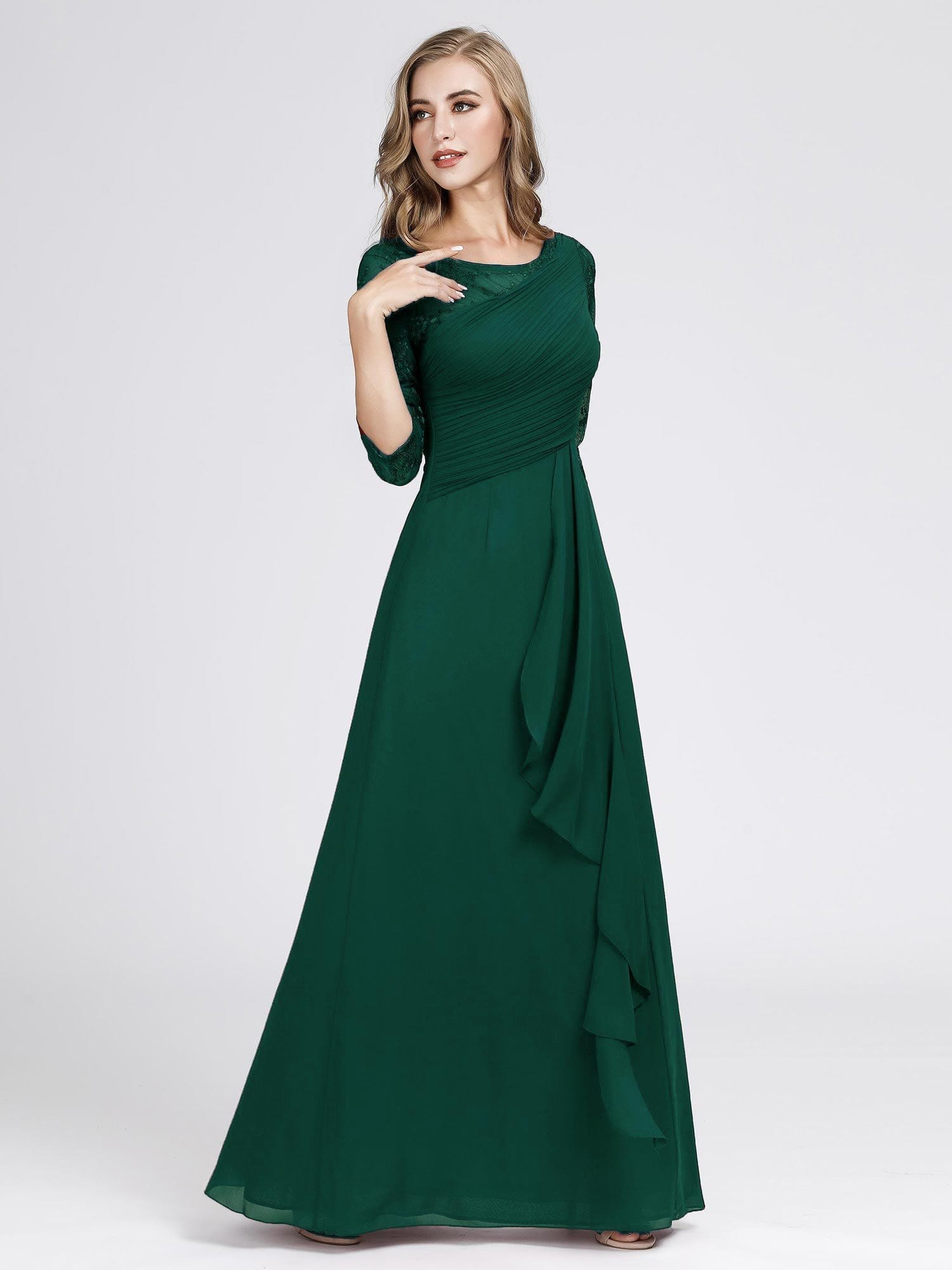 Color=Dark Green | Women'S 3/4 Sleeve Front Wrap Dress Floor-Length Bridesmaid Dress-Dark Green 8 Color=Dark Green | Women'S 3/4 Sleeve Front Wrap Dress Floor-Length Bridesmaid Dress-Dark Green 8