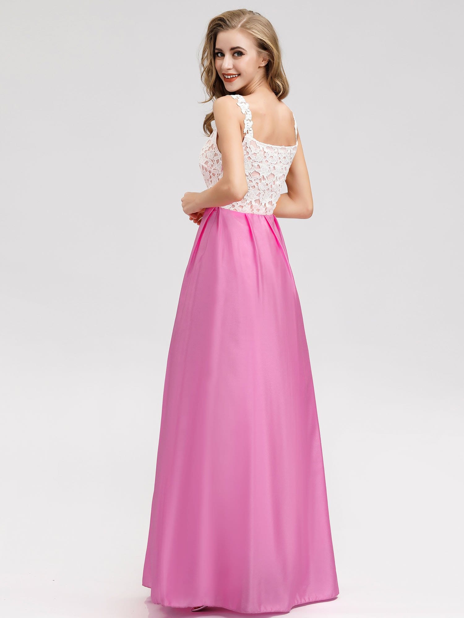 Color=Hot Pink | Women'S Elegant Round Neckline Floor Length Bridesmaid Dress-Hot Pink 2 Color=Hot Pink | Women'S Elegant Round Neckline Floor Length Bridesmaid Dress-Hot Pink 2