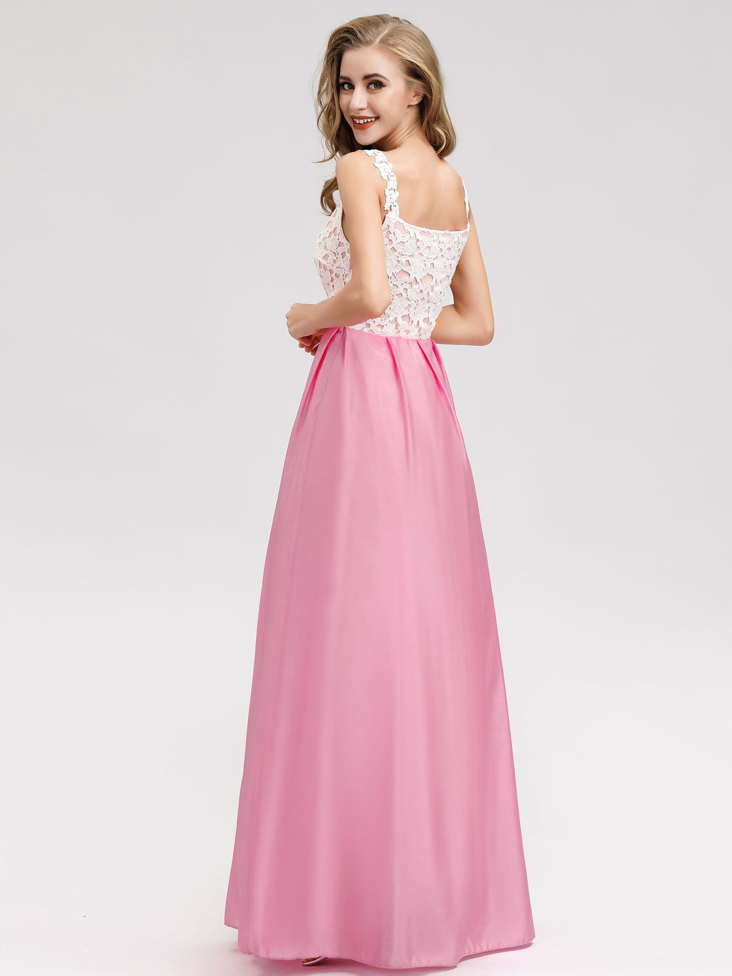 Color=Pink | Women'S Elegant Round Neckline Floor Length Bridesmaid Dress-Pink 2 Color=Pink | Women'S Elegant Round Neckline Floor Length Bridesmaid Dress-Pink 2