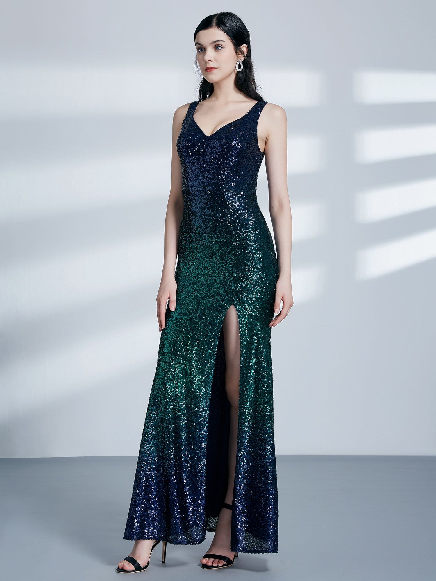 Color=Navy Blue | Women Fashion Sequins Floor Length Vneck Evening Dresses-Navy Blue 5 Color=Navy Blue | Women Fashion Sequins Floor Length Vneck Evening Dresses-Navy Blue 5