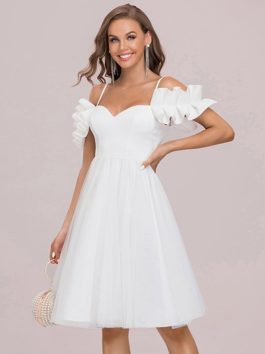 Color=Cream | Spaghetti Strap Sweetheart Stringy Selvedge Tulle Cocktail Dress-Cream 5 Color=Cream | Spaghetti Strap Sweetheart Stringy Selvedge Tulle Cocktail Dress-Cream 5