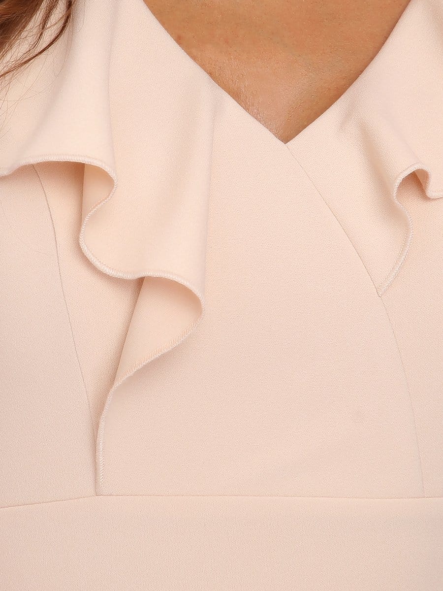 Color=Blush | A-Line Sleeveless Double V Lotus Leaf Collar Midi Cocktail Dress-Blush 6 Color=Blush | A-Line Sleeveless Double V Lotus Leaf Collar Midi Cocktail Dress-Blush 6