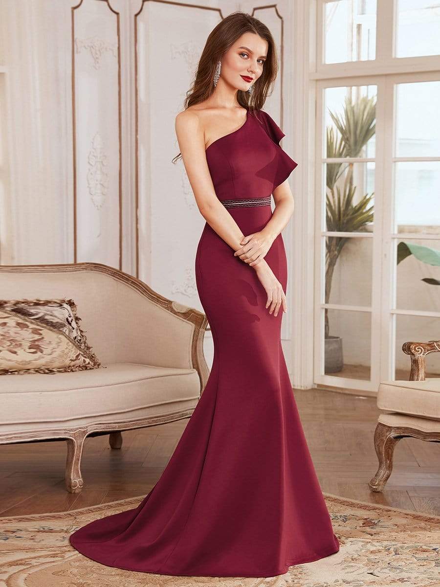 Sequined Long One-Shoulder Evening Dress with Split