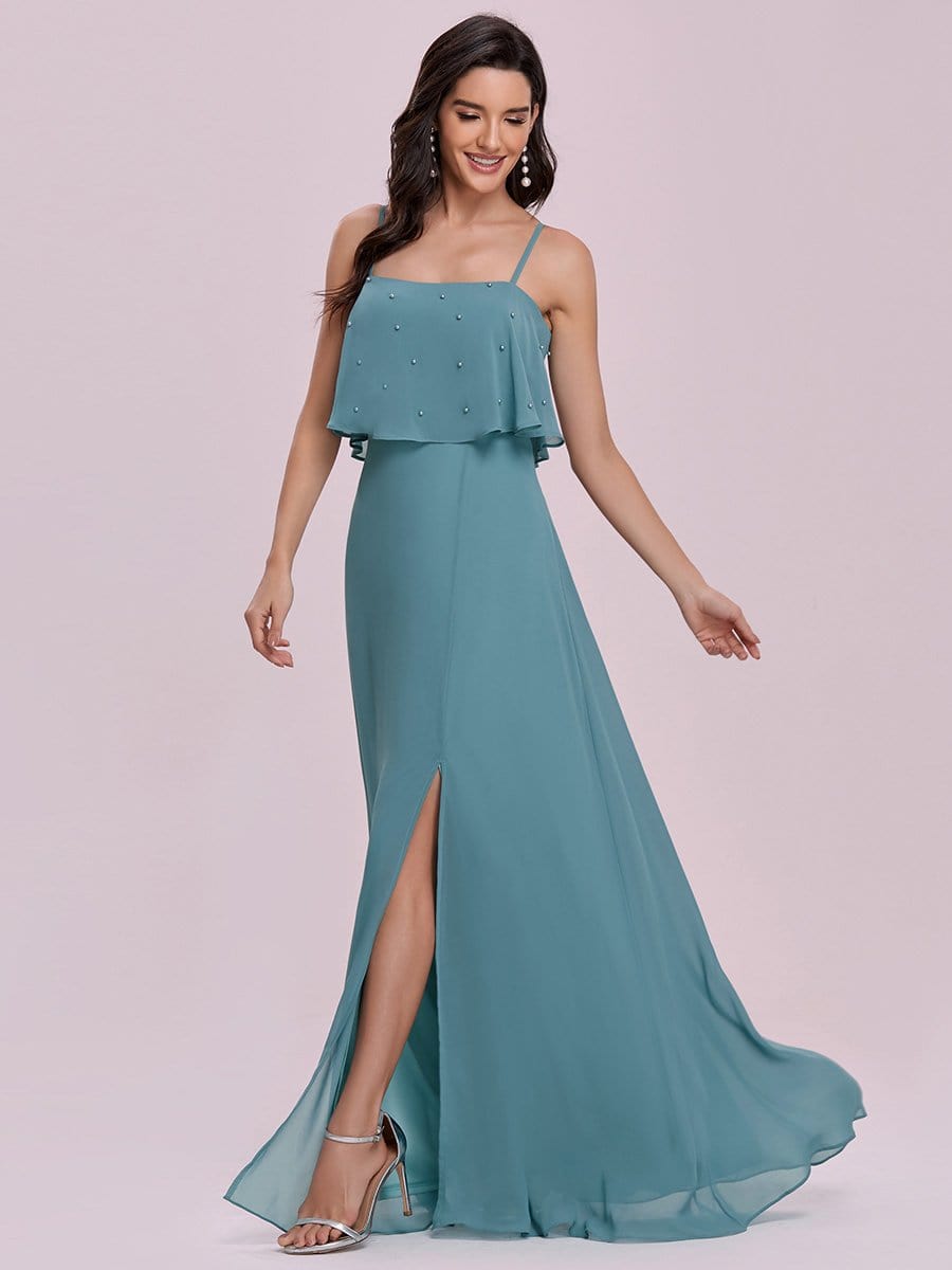 Color=Dusty blue | Spaghetti Strap A-Line Floor Length Bridesmaid Dress With Beaded Top-Dusty Blue 6 Color=Dusty blue | Spaghetti Strap A-Line Floor Length Bridesmaid Dress With Beaded Top-Dusty Blue 6