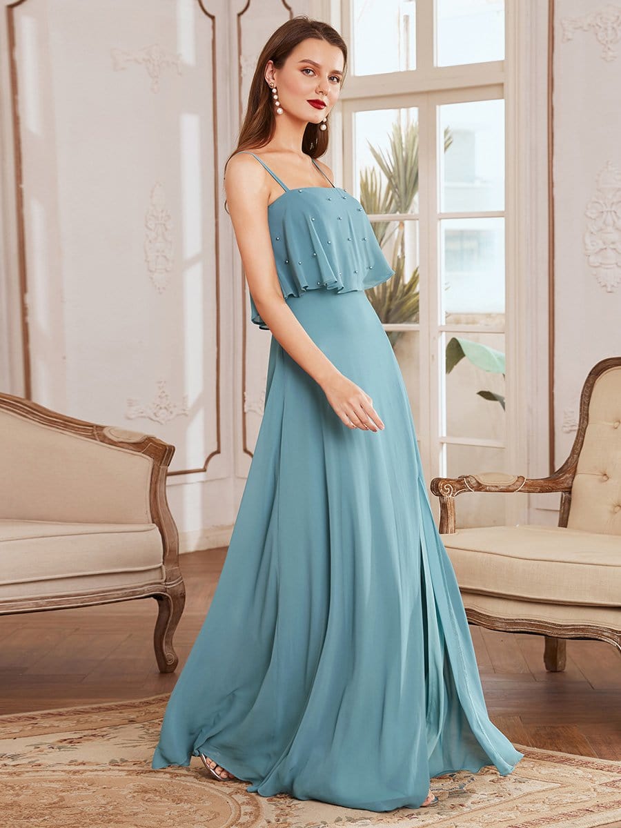 Color=Dusty blue | Spaghetti Strap A-Line Floor Length Bridesmaid Dress With Beaded Top-Dusty Blue 1 Color=Dusty blue | Spaghetti Strap A-Line Floor Length Bridesmaid Dress With Beaded Top-Dusty Blue 1