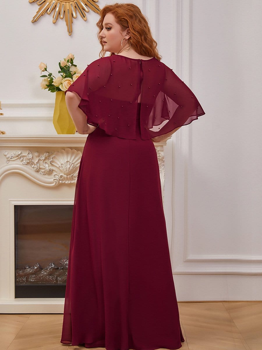Color=Burgundy | Plus Size Charming Plus Size Flowy Sleeve V-Neck A-Line Floor Length Evening Dress-Burgundy 2 Color=Burgundy | Plus Size Charming Plus Size Flowy Sleeve V-Neck A-Line Floor Length Evening Dress-Burgundy 2