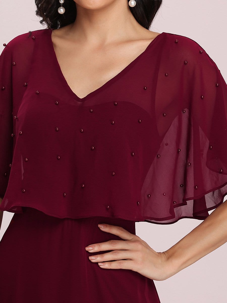 Color=Burgundy | Elegant Flutter Sleeve V-Neck A-Line Floor Length Evening Dress-Burgundy 5 Color=Burgundy | Elegant Flutter Sleeve V-Neck A-Line Floor Length Evening Dress-Burgundy 5