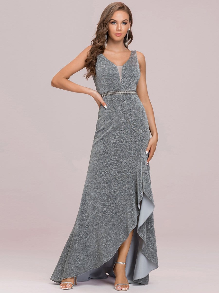 Color=Grey | Sexy Deep V Sleeveless See-Through Asymmetrical Long Evening Dress-Grey 6 Color=Grey | Sexy Deep V Sleeveless See-Through Asymmetrical Long Evening Dress-Grey 6