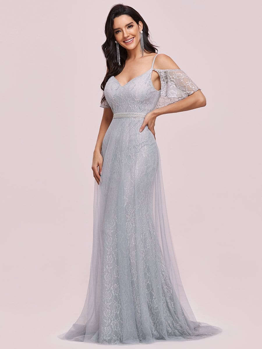 Color=Grey | V-Neck Pagoda Spaghetti Straps Floral Embroider Floor-Length Evening Dress-Grey 5 Color=Grey | V-Neck Pagoda Spaghetti Straps Floral Embroider Floor-Length Evening Dress-Grey 5