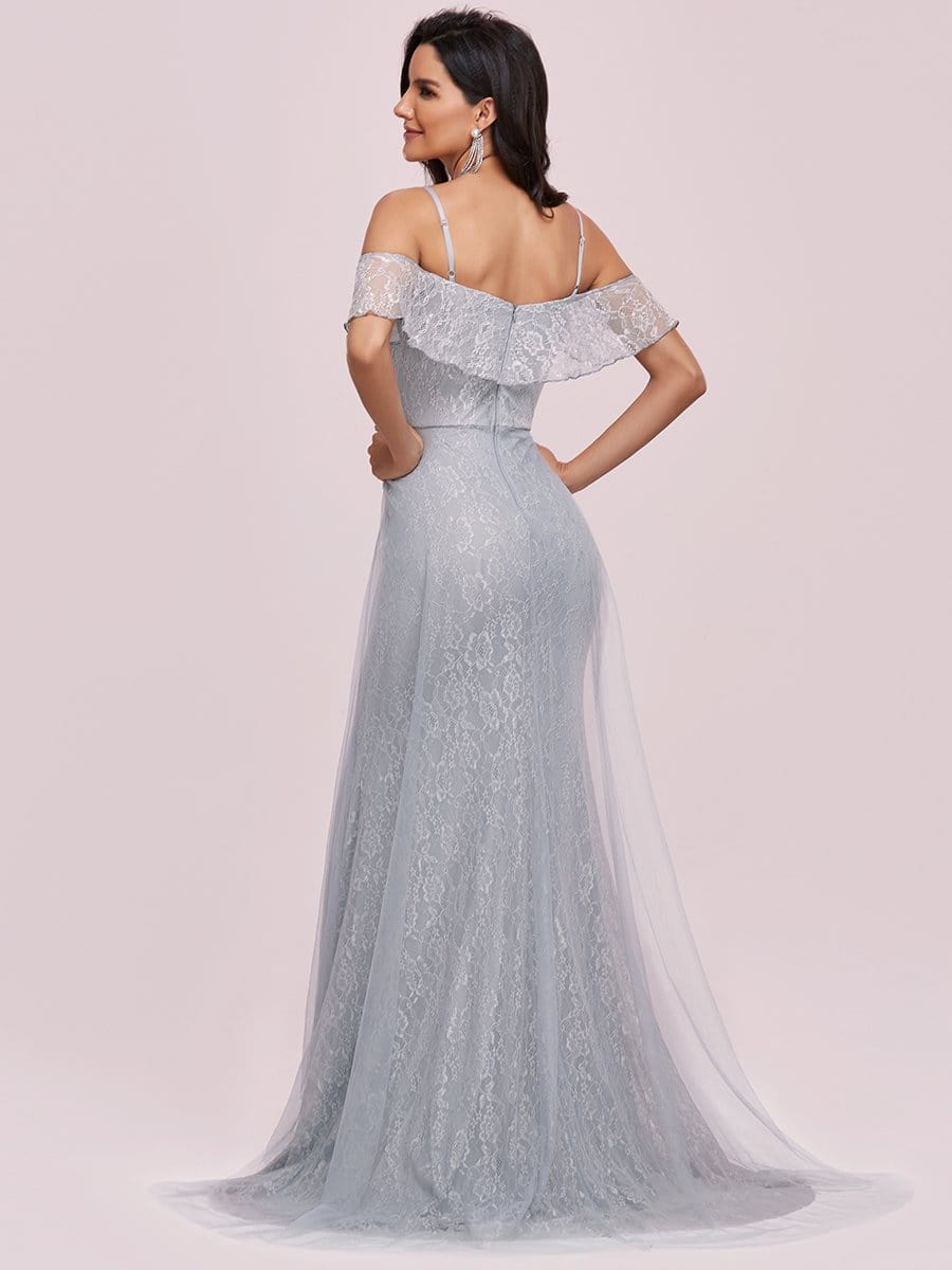 Color=Grey | V-Neck Pagoda Spaghetti Straps Floral Embroider Floor-Length Evening Dress-Grey 6 Color=Grey | V-Neck Pagoda Spaghetti Straps Floral Embroider Floor-Length Evening Dress-Grey 6
