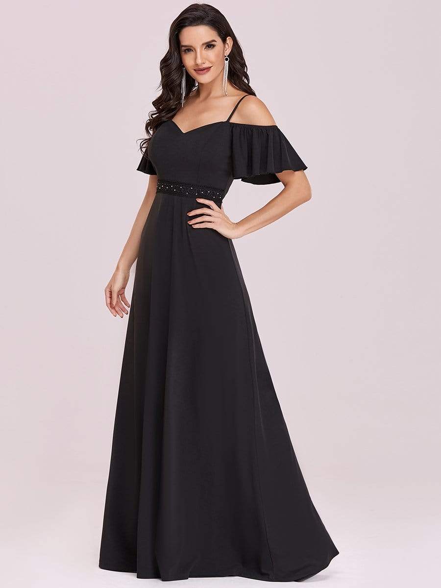 Color=Black | Sexy A-Line Chiffon Evening Dress With Cold Shoulder-Black 5 Color=Black | Sexy A-Line Chiffon Evening Dress With Cold Shoulder-Black 5