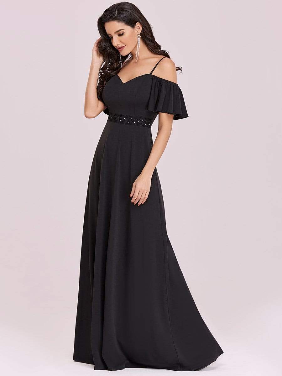 Color=Black | Sexy A-Line Chiffon Evening Dress With Cold Shoulder-Black 4 Color=Black | Sexy A-Line Chiffon Evening Dress With Cold Shoulder-Black 4