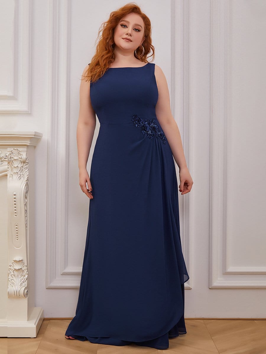 Color=Navy Blue | Plus Size Sleeveless Floral Applique A-Line Evening Gown-Navy Blue 3 Color=Navy Blue | Plus Size Sleeveless Floral Applique A-Line Evening Gown-Navy Blue 3