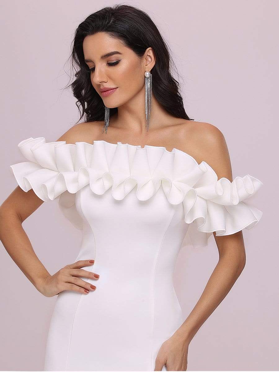Color=Cream | Sweet Ruffled Off Shoulder Long Fishtail Evening Dress-Cream 8 Color=Cream | Sweet Ruffled Off Shoulder Long Fishtail Evening Dress-Cream 8
