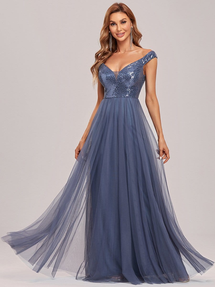 Color=Dusty Navy | Stunning High Waist Tulle & Sequin Sleevless Evening Dress-Dusty Navy 8 Color=Dusty Navy | Stunning High Waist Tulle & Sequin Sleevless Evening Dress-Dusty Navy 8