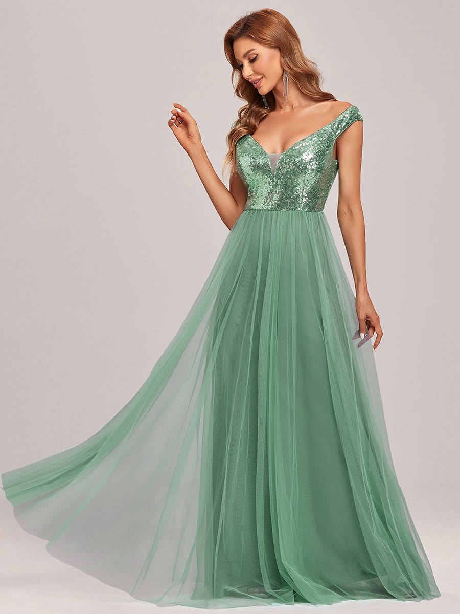 Stunning High Waist Tulle & Sequin Sleevless Evening Dress