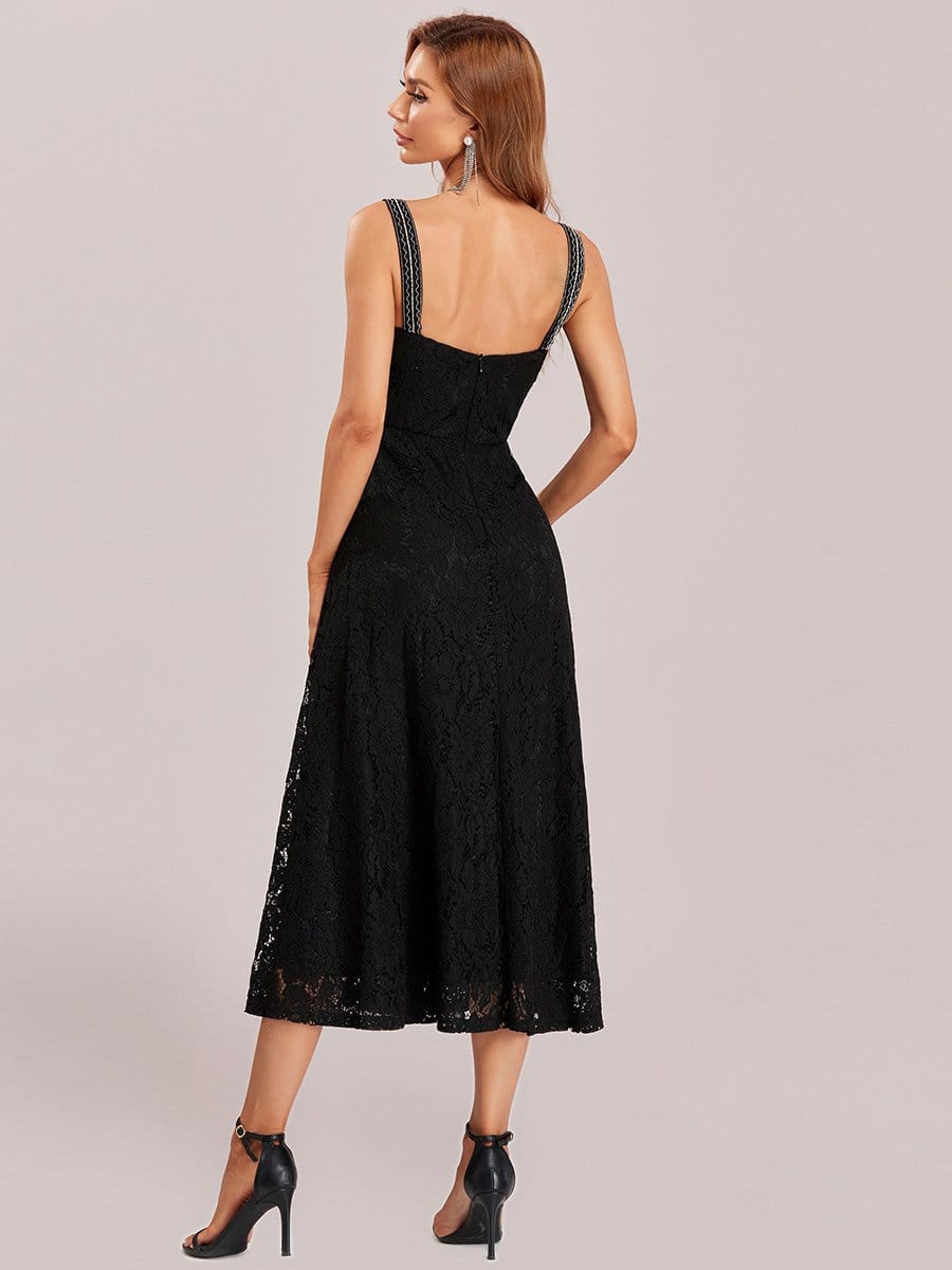 Color=Black | Sleeveless Embroider Floral Sweetheart Neckline Wedding Dress-Black 7 Color=Black | Sleeveless Embroider Floral Sweetheart Neckline Wedding Dress-Black 7