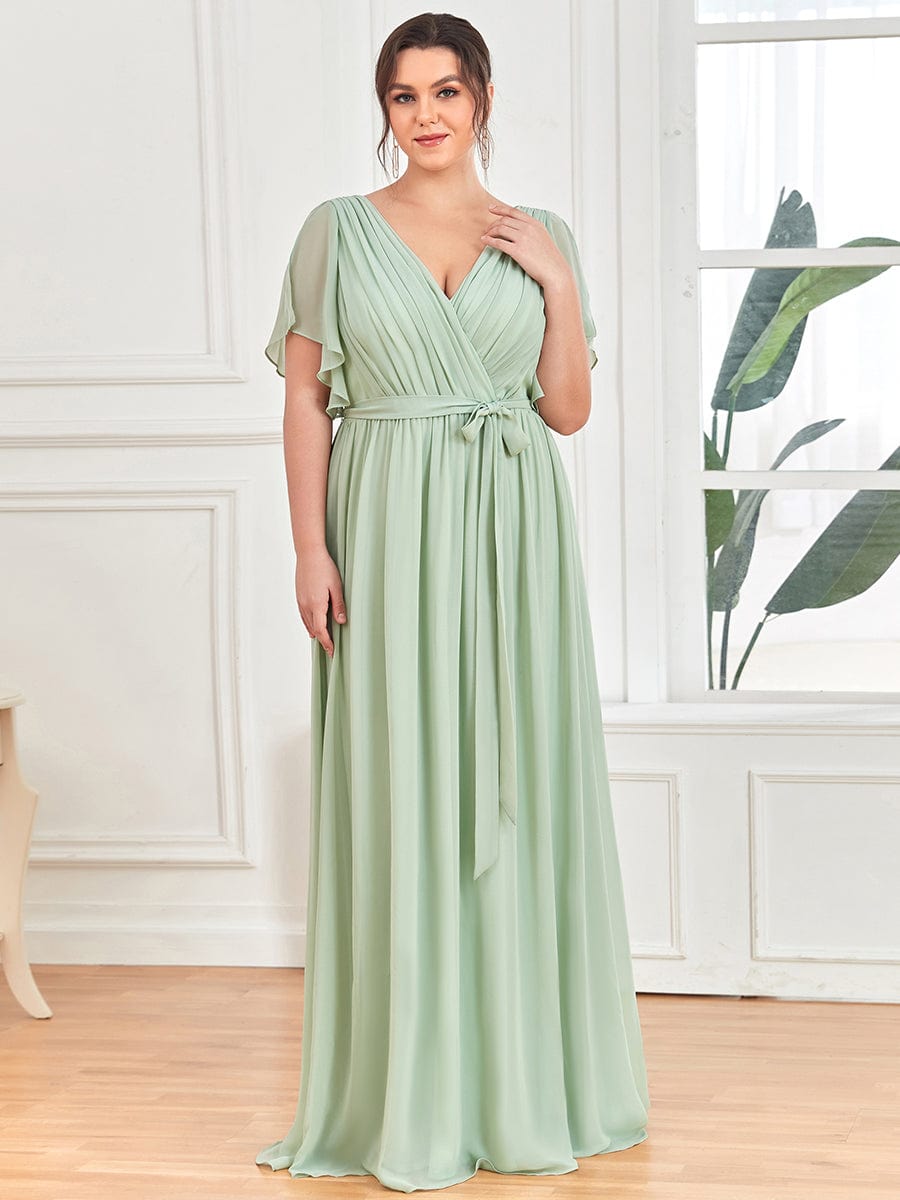 V-Neck Flutter Sleeve Floor-Length A-Line Chiffon Evening Dress #color_Mint Green V-Neck Flutter Sleeve Floor-Length A-Line Chiffon Evening Dress #color_Mint Green