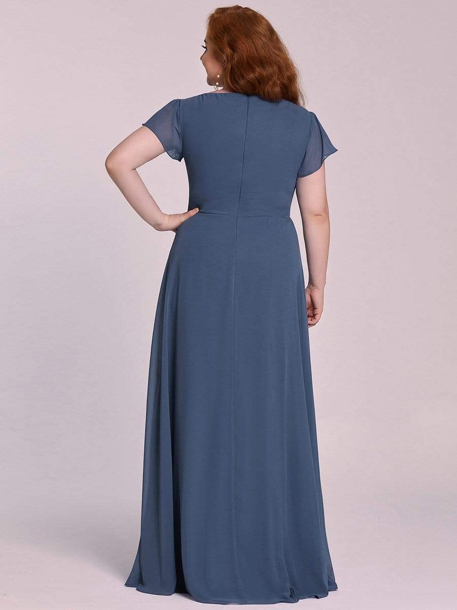 Color=Dusty Navy | Comfortable Chiffon Ruffle Sleeves Deep V Embroidered Floor Length Plus Size Evening Dress-Dusty Navy 5 Color=Dusty Navy | Comfortable Chiffon Ruffle Sleeves Deep V Embroidered Floor Length Plus Size Evening Dress-Dusty Navy 5