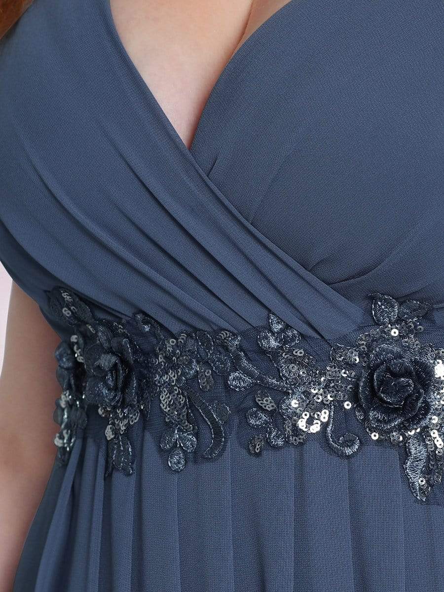 Color=Dusty Navy | Comfortable Chiffon Ruffle Sleeves Deep V Embroidered Floor Length Plus Size Evening Dress-Dusty Navy 4 Color=Dusty Navy | Comfortable Chiffon Ruffle Sleeves Deep V Embroidered Floor Length Plus Size Evening Dress-Dusty Navy 4
