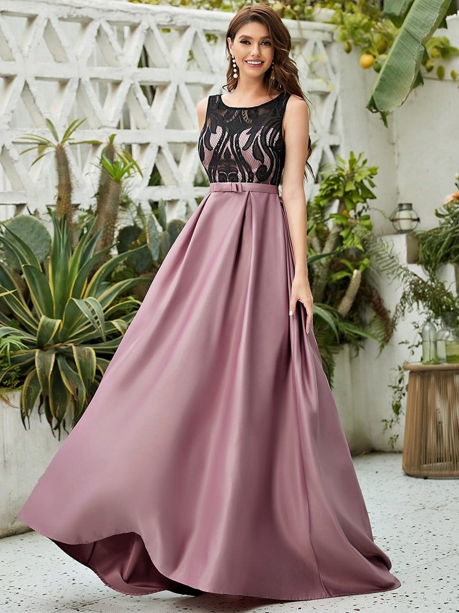 Embroidered Sleeveless Round Neck See Through Maxi Evening Dress