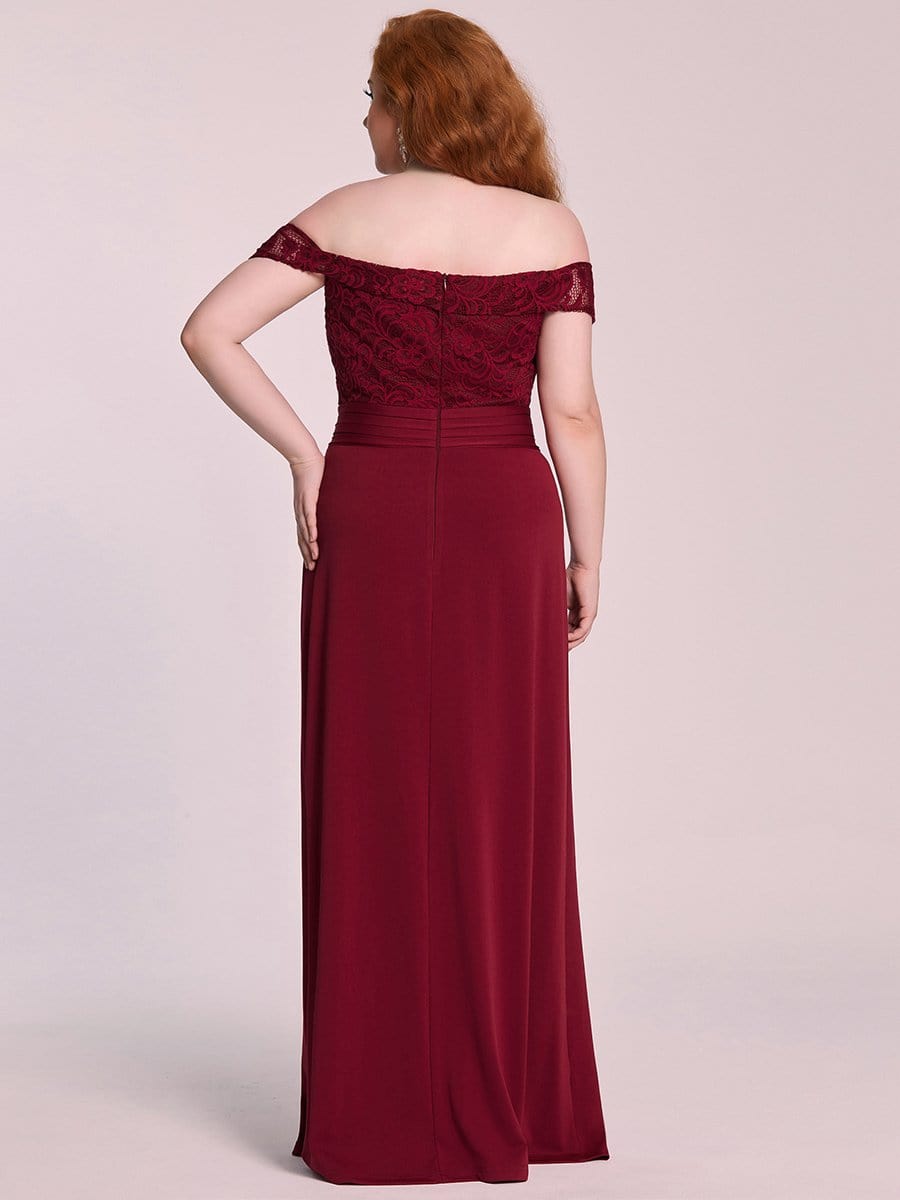 Color=Burgundy | Elegant Plus Size Off-Shoulder Embroidered Floor-Length Slit Evening Dress-Burgundy 5 Color=Burgundy | Elegant Plus Size Off-Shoulder Embroidered Floor-Length Slit Evening Dress-Burgundy 5