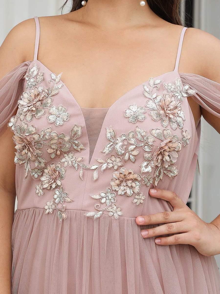 Color=Pink | Stunning Applique V Neck Maxi Evening Dress-Pink 8 Color=Pink | Stunning Applique V Neck Maxi Evening Dress-Pink 8