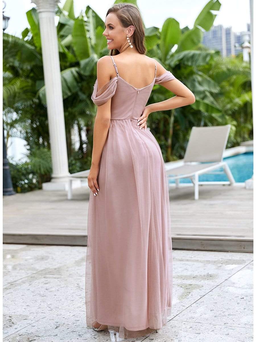 Color=Pink | Stunning Applique V Neck Maxi Evening Dress-Pink 2 Color=Pink | Stunning Applique V Neck Maxi Evening Dress-Pink 2