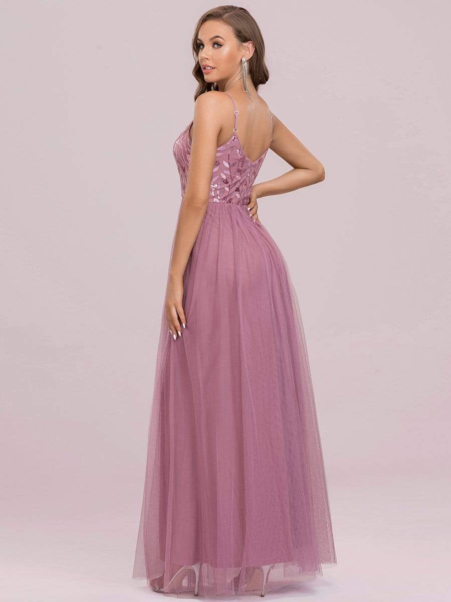 Color=Purple Orchid | Sleeveless Spaghetti Strap V Neck Embroidered Floor Length Evening Dress-Purple Orchid 7 Color=Purple Orchid | Sleeveless Spaghetti Strap V Neck Embroidered Floor Length Evening Dress-Purple Orchid 7