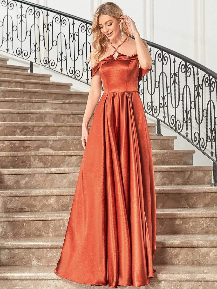 Color=Burnt Orange | Elegant Satin Cold Shoulder Floor Length Evening Dress-Burnt Orange 4 Color=Burnt Orange | Elegant Satin Cold Shoulder Floor Length Evening Dress-Burnt Orange 4
