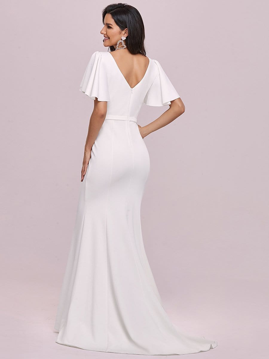 Color=Cream | Deep V Neck Pagoda Sleeve Contouring Long Evening Dresses-Cream 5 Color=Cream | Deep V Neck Pagoda Sleeve Contouring Long Evening Dresses-Cream 5