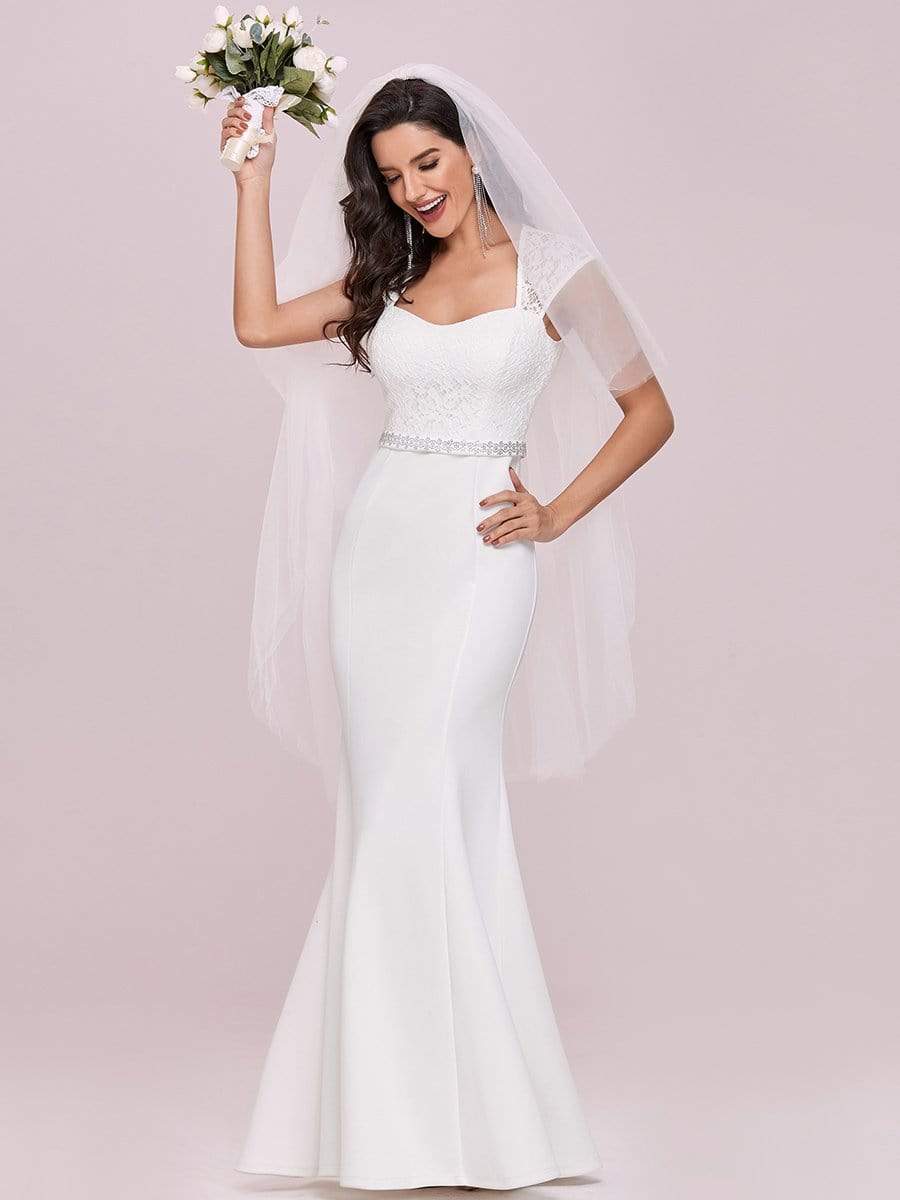 Color=Cream | Simple Cap Sleeve Sweetheart Mermaid Style Wedding Dress-Cream 4 Color=Cream | Simple Cap Sleeve Sweetheart Mermaid Style Wedding Dress-Cream 4