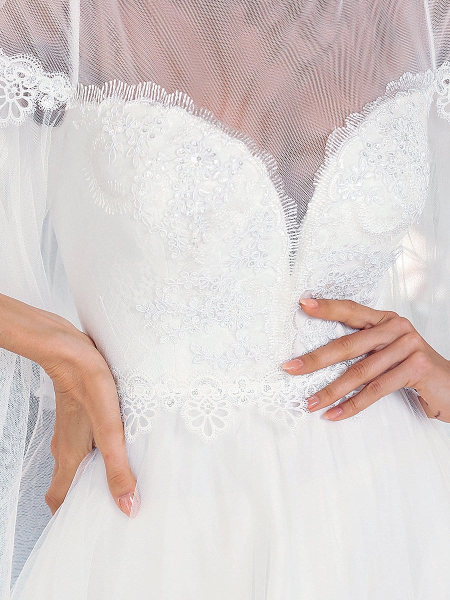 Color=Cream | Round Neck Deep V Tulip Long Sleeves Applique Wedding Dress-Cream 3 Color=Cream | Round Neck Deep V Tulip Long Sleeves Applique Wedding Dress-Cream 3